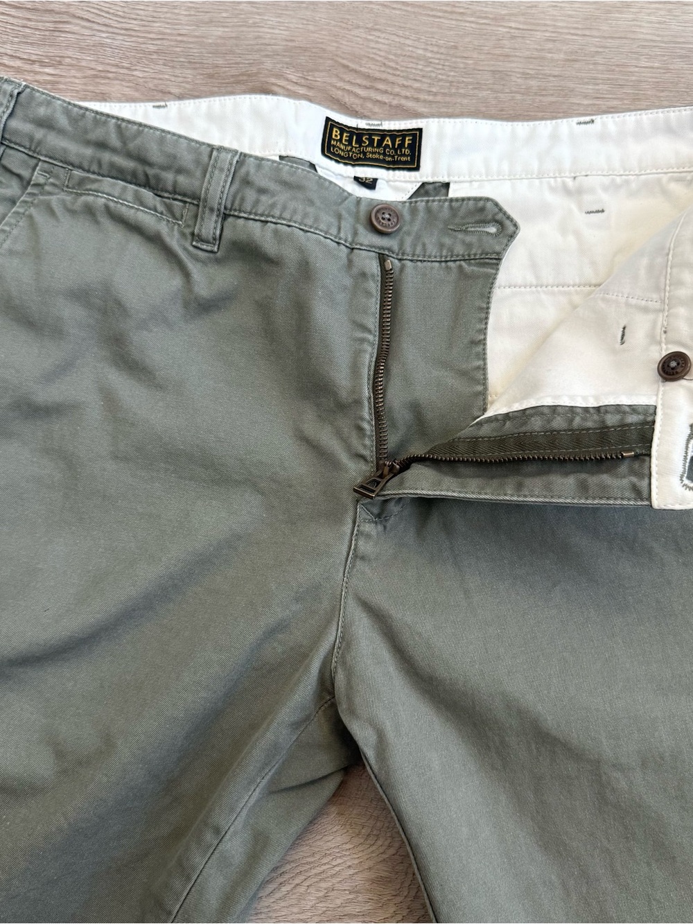 Belstaff England 1924 Longton Chino Pants Faded Olive Green Men's Size 32x32 - Picture 3 of 13